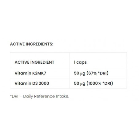 7 Nutrition Vitamin D3 + K2 MK7 maisto papildas 120 kaps. - Image 2