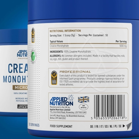 Applied Nutrition Creatine Monohydrate mikronizuotas kreatino monohidratas 250g - Image 2