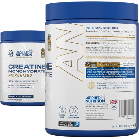 Applied Nutrition Creatine Monohydrate mikronizuotas kreatino monohidratas 500g - Image 3