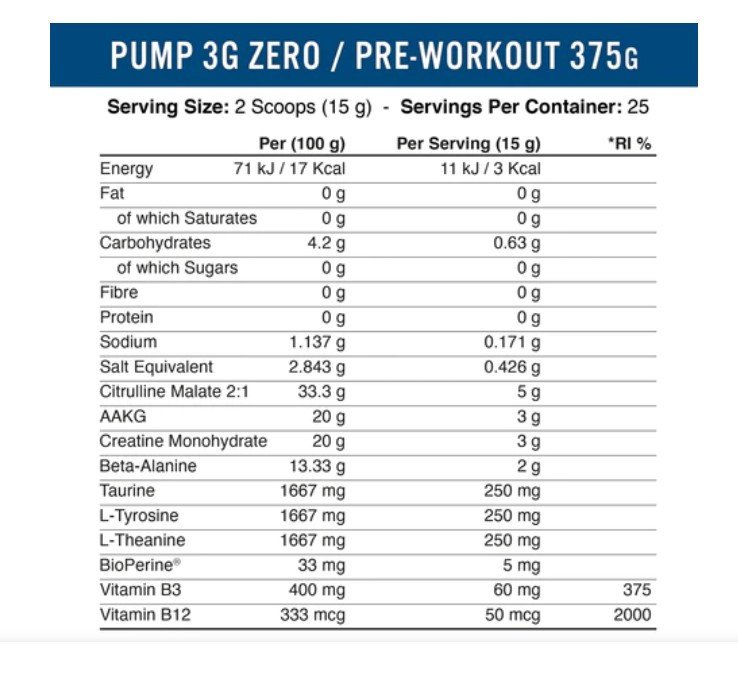 Applied Nutrition Pump 3G Pre-Workout papildas be kofeino 375g - Image 3
