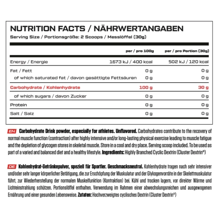 VAST PRO Carbs Cluster Dextrin angliavandenių papildas 900g - Image 2